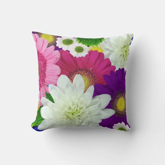 Coussin Fleurs d'été, marguerites colorées, (Recto)