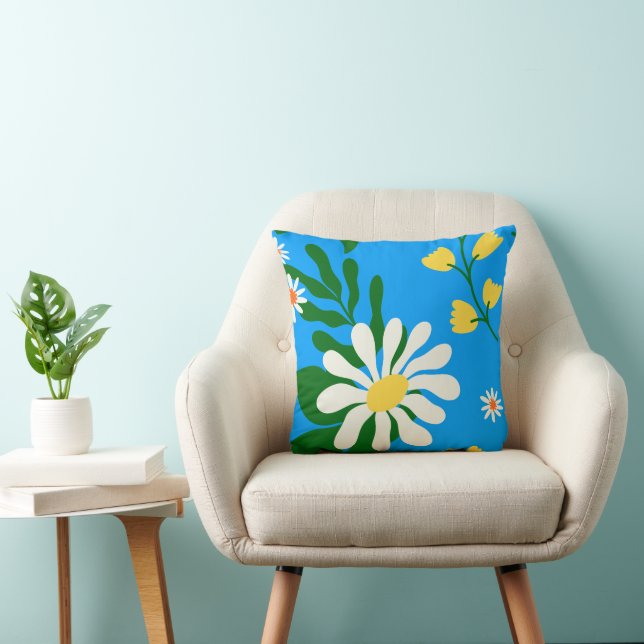 Coussin Fleurs D'Été Sur Bleu (Chaise)