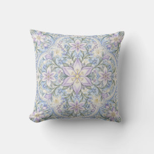 Coussin Fleurs d'étoile de lilas Cadre bleu orné