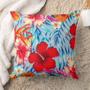 Coussin fleurs d'hibiscus bleu tropical