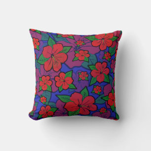 Coussin Fleurs d'Hibiscus Bleues