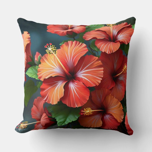 Coussin Fleurs d'Hibiscus rouge vif-76894 (Recto)