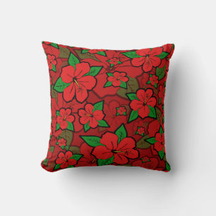 Coussin Fleurs d'Hibiscus Rouges