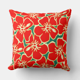 Coussin Fleurs d'hibiscus rouges Luau hawaïen tropical