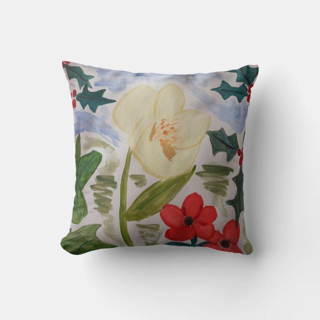Coussin Fleurs d'hiver & Holly (Recto)