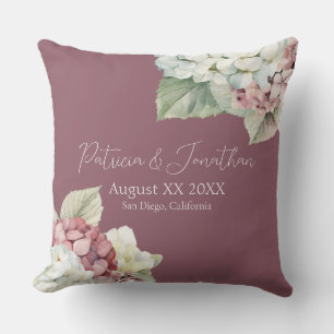 Coussin Fleurs d'hortensia à l'aquarelle rose et blanc sur