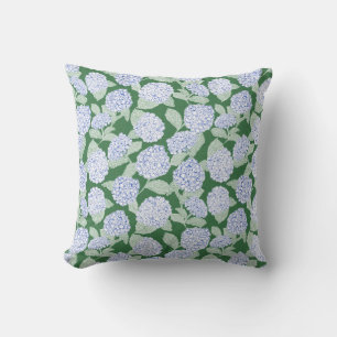 Coussin Fleurs d'hortensia bleues et vertes