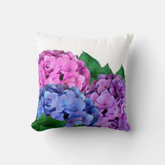 Coussin Fleurs d'hydrangée bleu et rose (Recto)