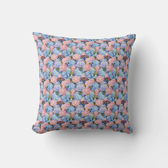 Coussin Fleurs d'Hydrangée rose et bleu sans joint (Recto)