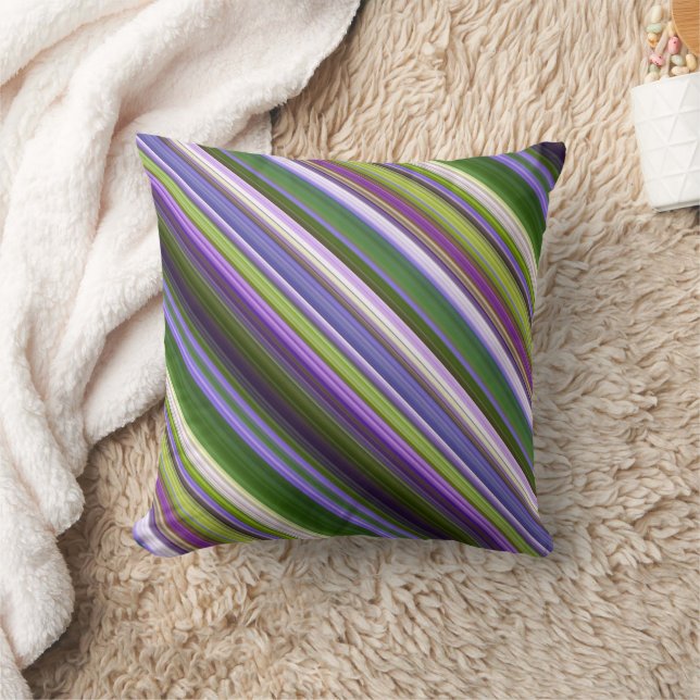 Coussin Fleurs d'Iris violettes et rayures vertes et carre (Couverture)