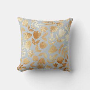 Coussin Fleurs d'or, arrière - plan bleu, imitation feuill