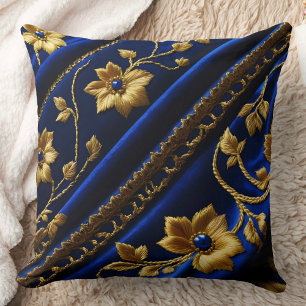 Coussin Fleurs d'or Bleu vintage