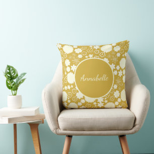 Coussin Fleurs d'or dans le modèle floral personnalisé nom