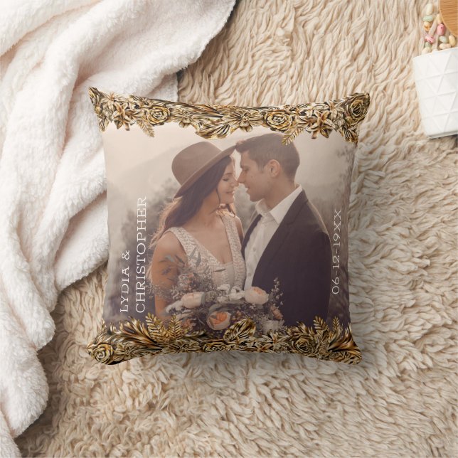 Coussin Fleurs d'or de luxe Elégant Chic Classy Noir (Couverture)