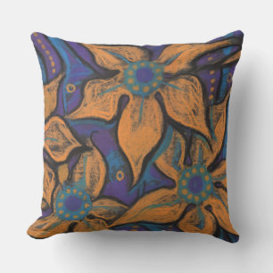 Coussin Fleurs d'or, peinture pastel décorative, floral