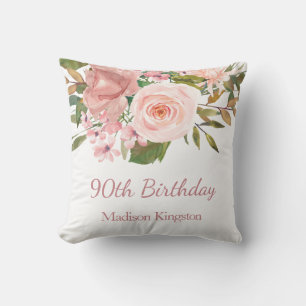 Coussin Fleurs d'or rose 90e anniversaire cadeau de fête