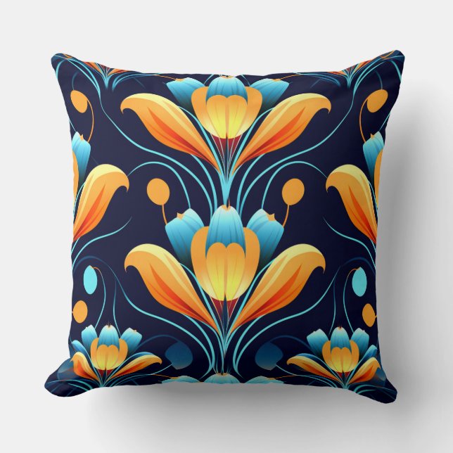 Coussin Fleurs d'orange bleu Art déco (Recto)