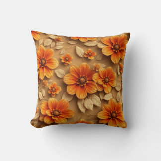Coussin Fleurs d'orange brûlées 3d jettent l'oreiller,