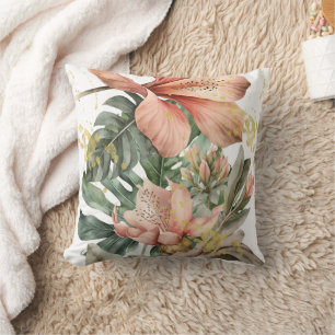 Coussin Fleurs d'orchidées de jungle à l'aquarelle
