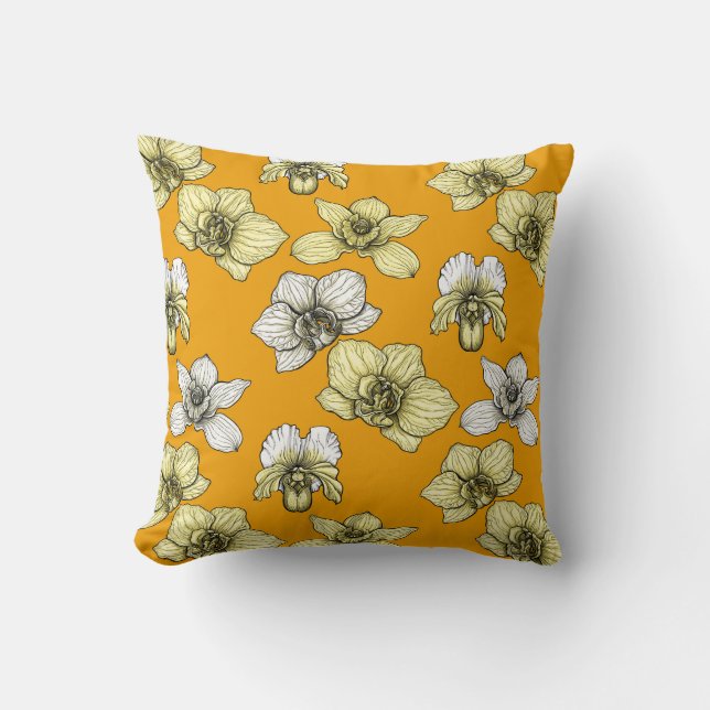 Coussin Fleurs d'orchidées jaune et blanc (Recto)