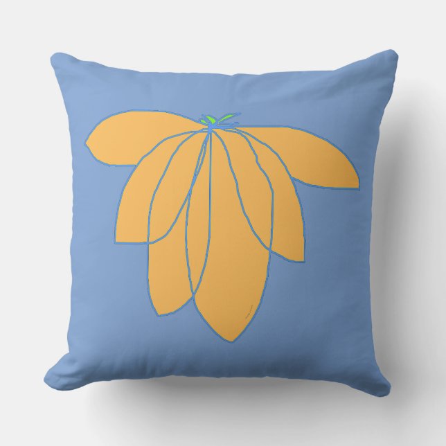 Coussin Fleurs dorées sur fond bleu bleuet (Recto)