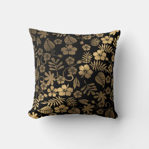 Coussin Fleurs dorées sur fond noir