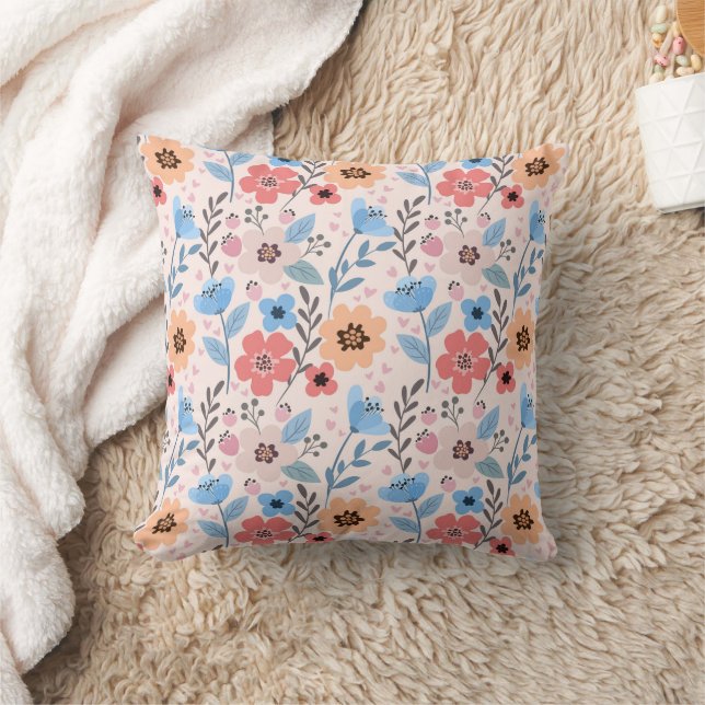 Coussin Fleurs douces et petits coeurs Jeter l'oreiller (Couverture)