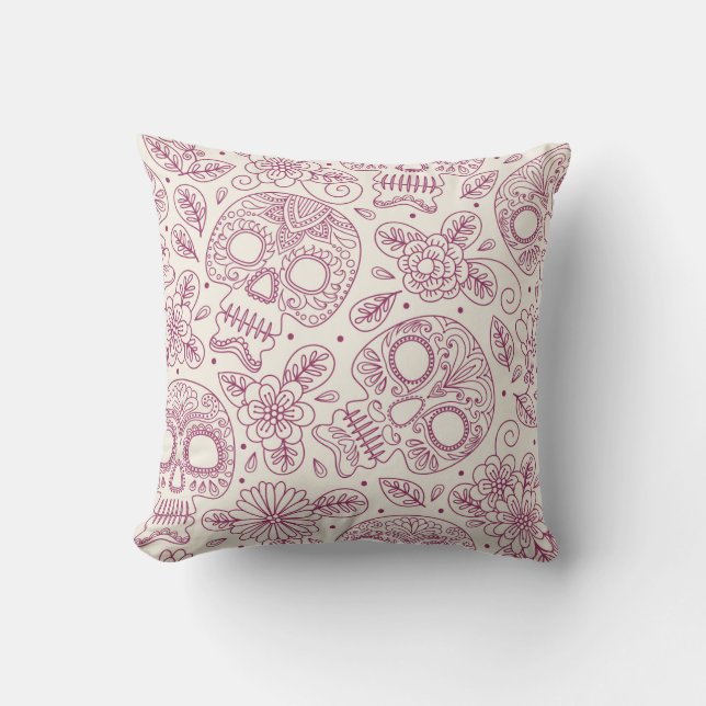 Coussin Fleurs du crâne : Fête Mexicaine Sans Seamless. (Recto)