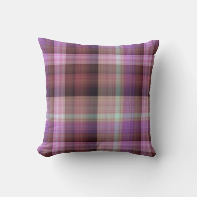 Coussin Fleurs du crépuscule carreaux violet et rose (Recto)