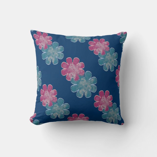 Coussin Fleurs effet verre (rose/turquoise/marine) (Recto)