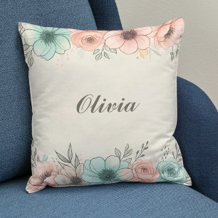 Coussin Fleurs élégantes aquarelles esquissées