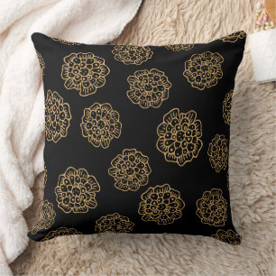 Coussin Fleurs élégantes d'Halloween jaune doré sur fond n