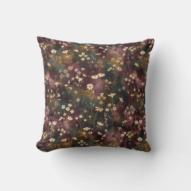 Coussin Fleurs Élégantes Japonaises – Prune et Sarcelle Mé (Recto)