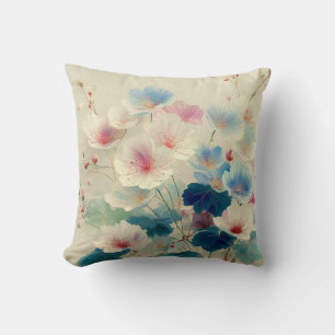 Coussin Fleurs en fleurs – Art botanique pastel doux #1