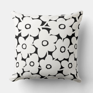 Coussin Fleurs en gras - Blanc sur Noir