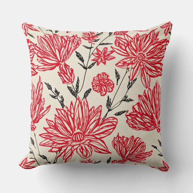 Coussin Fleurs en motif rouge (Recto)