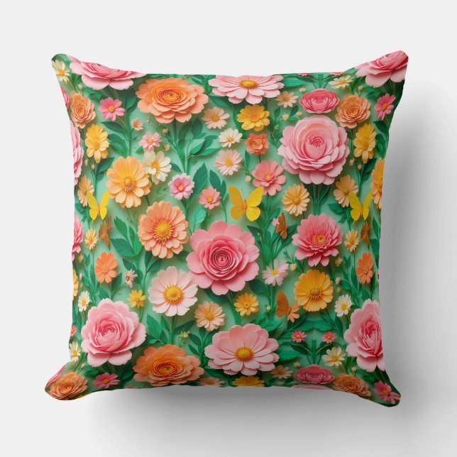 Coussin Fleurs en papier colorées et papillons (Recto)