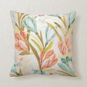 Coussin Fleurs en pastel d'Orchidea de crocus de pêche