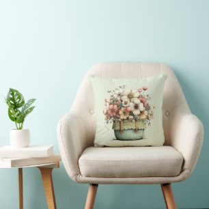 Coussin Fleurs en pot Cozy Style Shabby Chic Mignon