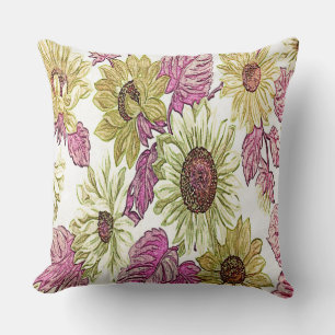 Coussin Fleurs en tissu jaune