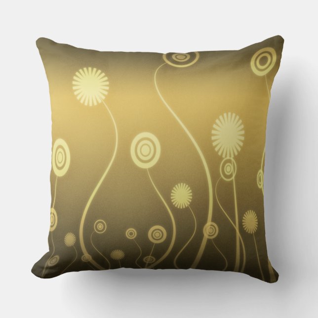Coussin Fleurs en tourbillon doré et brun (Recto)