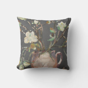 Coussin Fleurs en vase peinture sur gris foncé