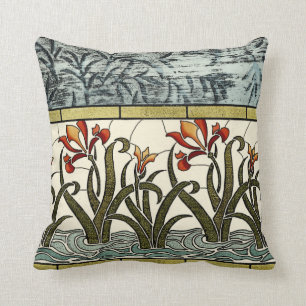 Coussin Fleurs en verre tendu avec bordure en tan