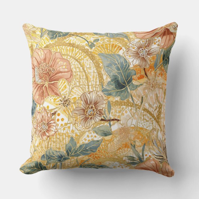 Coussin Fleurs Épanouies et Art de Design de Pêche Jaune (Recto)