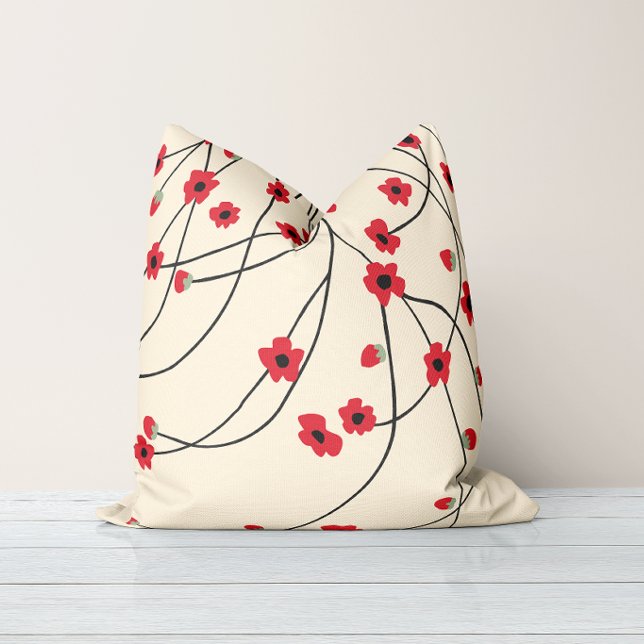 Coussin Fleurs Épanouies Rouge Cramoisi Chaud Vanille (Créateur téléchargé)