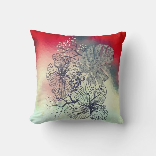 Coussin Fleurs esquissées Abstraites gradient fleuri feuil (Recto)