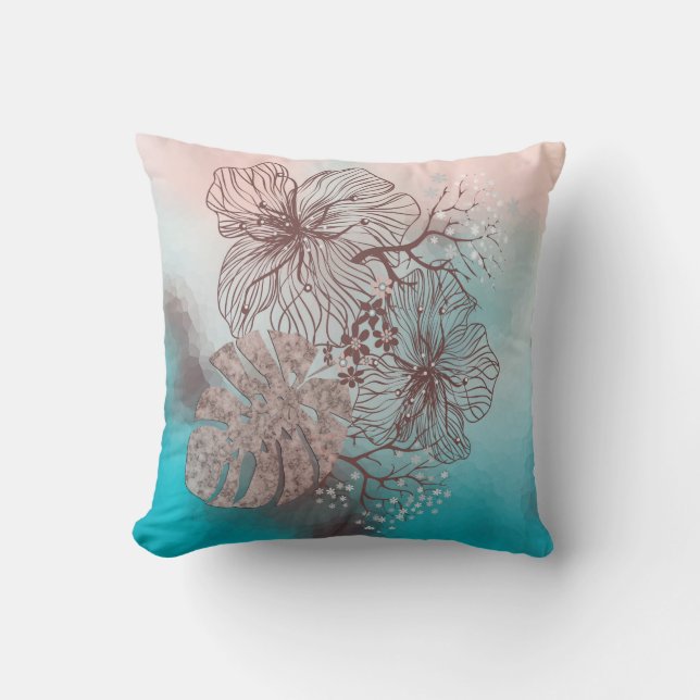 Coussin Fleurs esquissées Abstraites gradient fleuri feuil (Recto)
