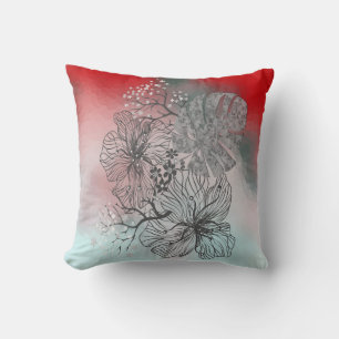 Coussin Fleurs esquissées Abstraites gradient fleuri feuil