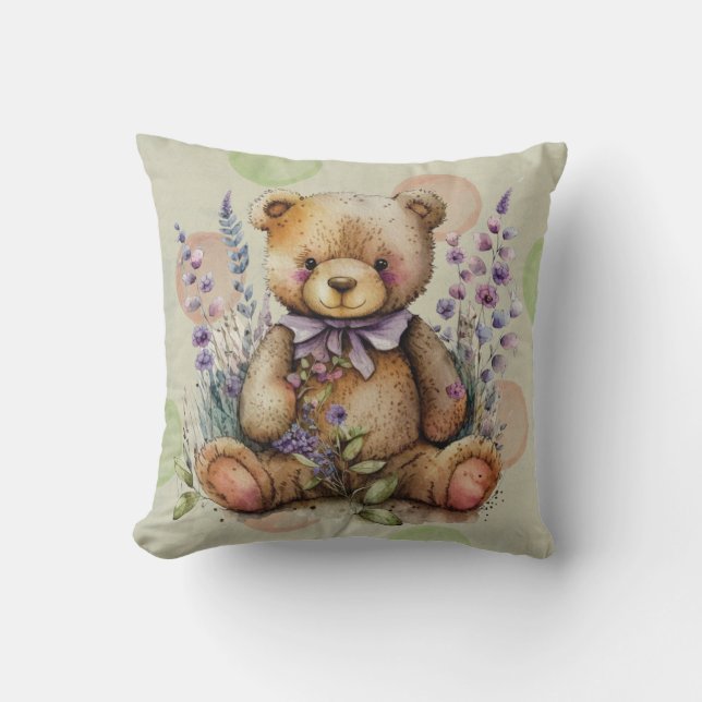 Coussin Fleurs Et À petits pois Brown De Lavande D'Ours En (Recto)