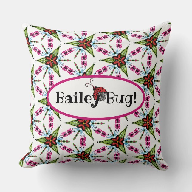 Coussin Fleurs et bogues mignons personnalisés (Recto)